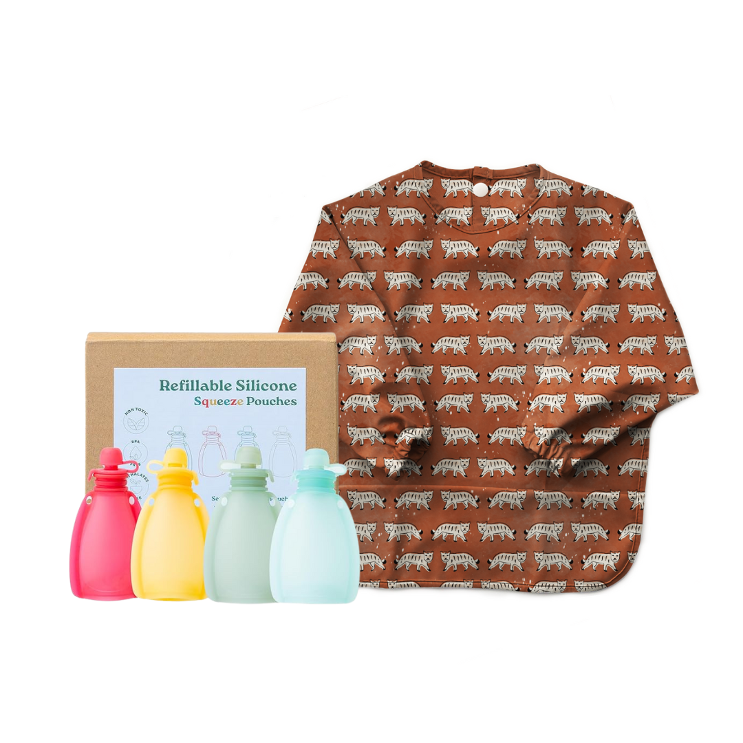 Smock Bib + Reusable Pouches Set