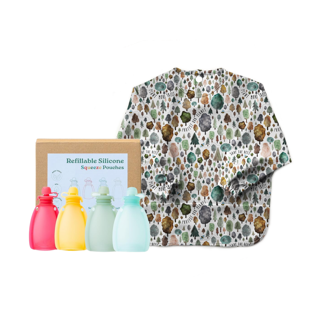 Smock Bib + Reusable Pouches Set