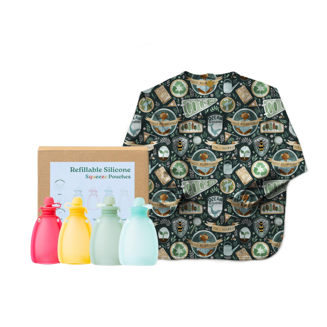 Smock Bib + Reusable Pouches Set