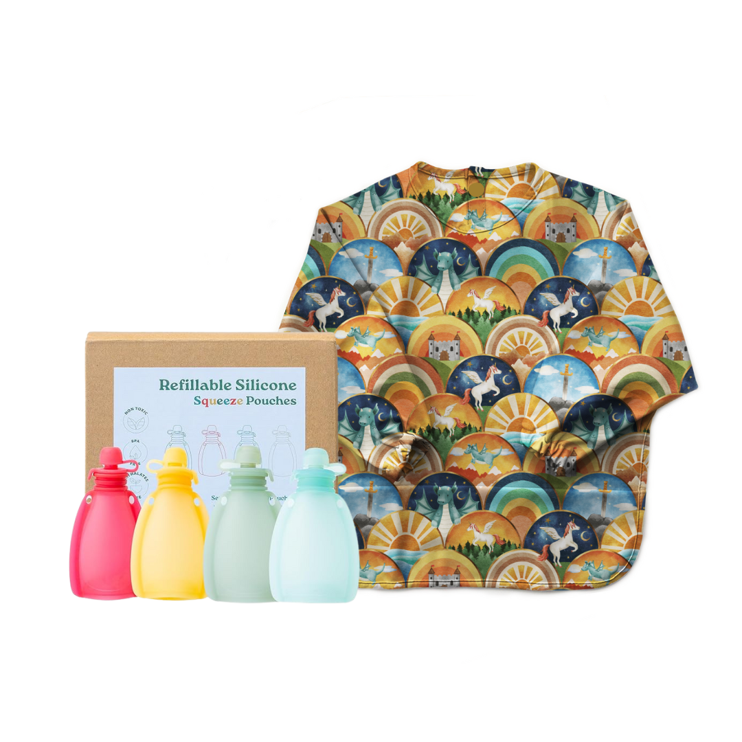 Smock Bib + Reusable Pouches Set
