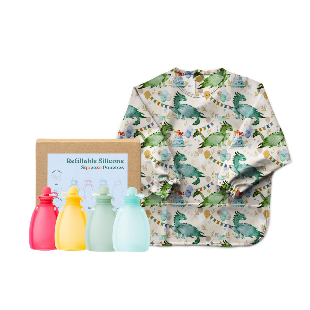 Smock Bib + Reusable Pouches Set
