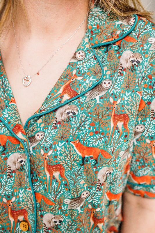 Teal Thicket Women's Relaxed Short-Sleeve PJ Set