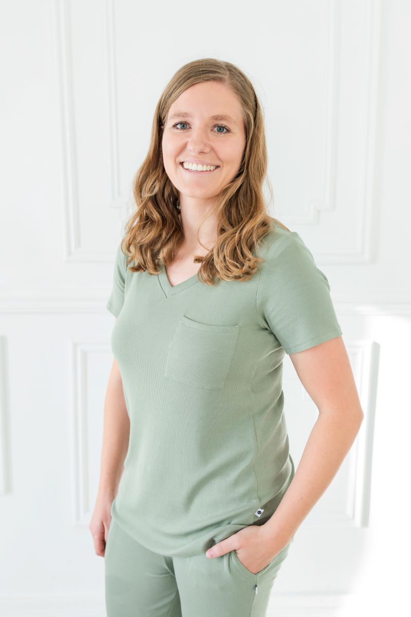 Sage Ribbed Adult V-Neck Pocket Tee