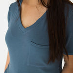 Cornflower Ribbed Adult V-Neck Pocket Tee