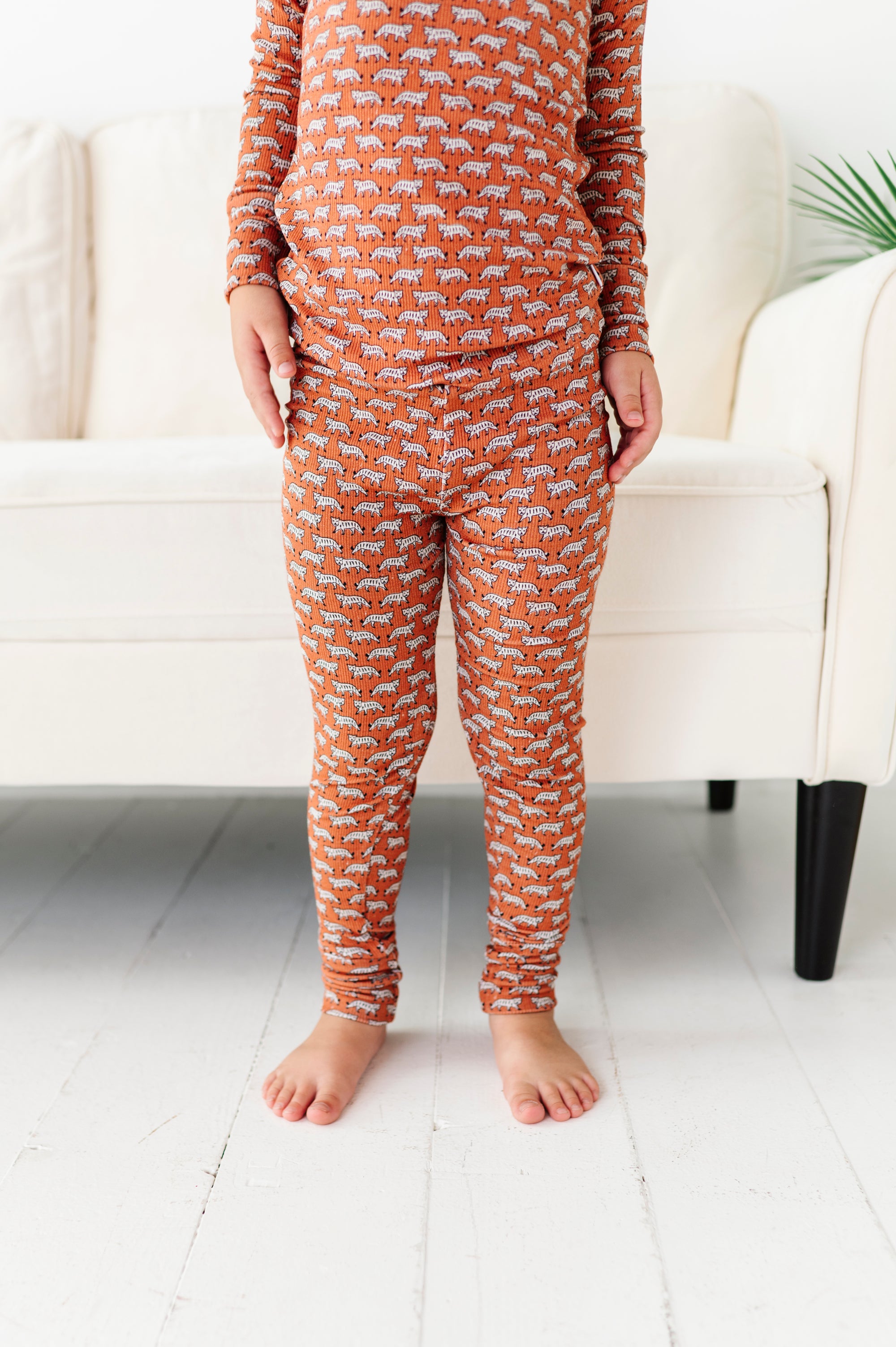 Terracotta Tigers Ribbed Two-Piece Pajama Set