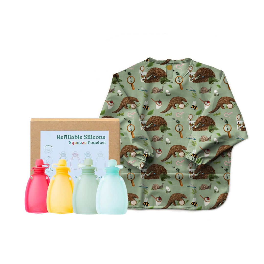 Smock Bib + Reusable Pouches Set