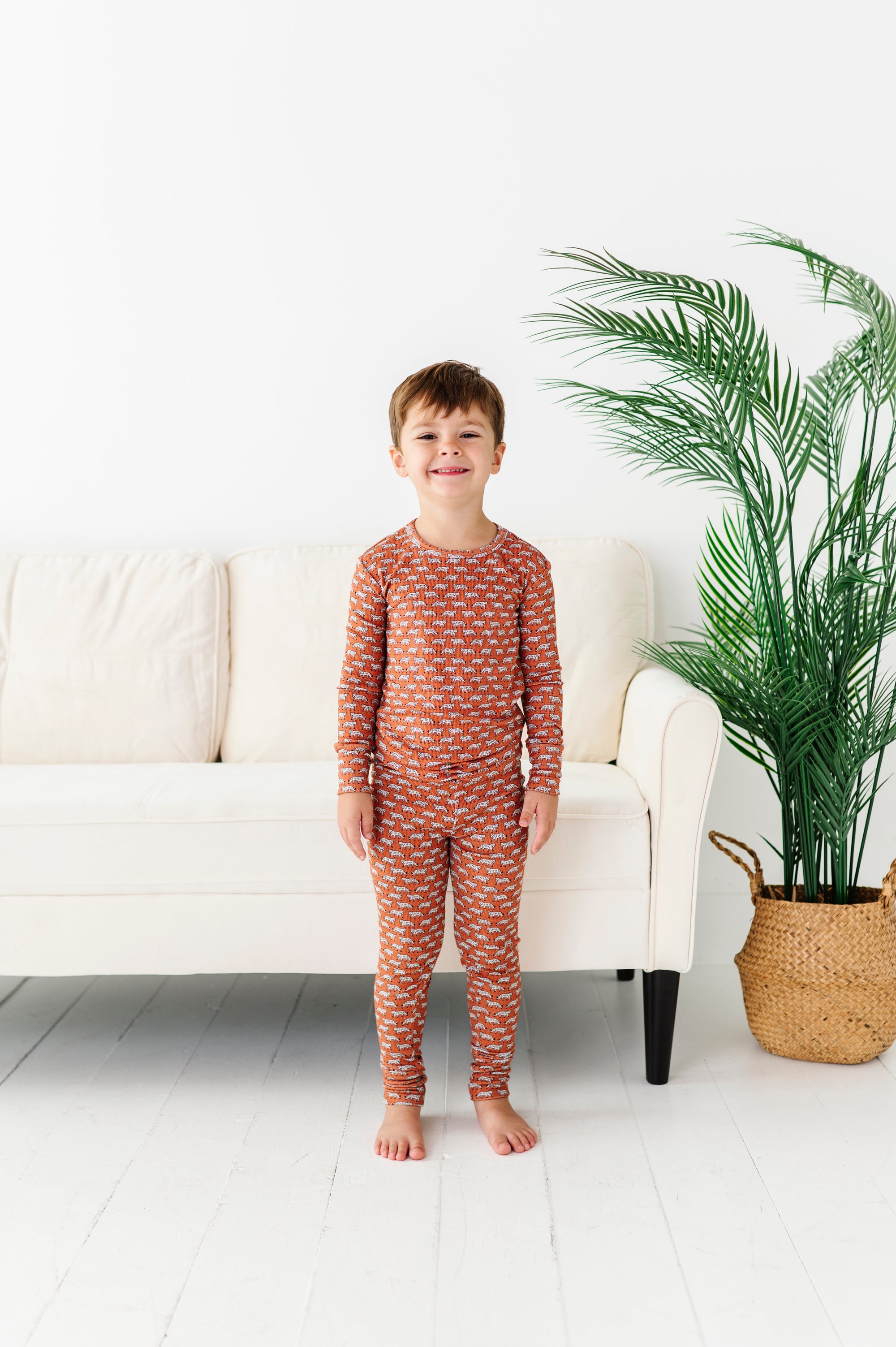 Terracotta Tigers Ribbed Two-Piece Pajama Set