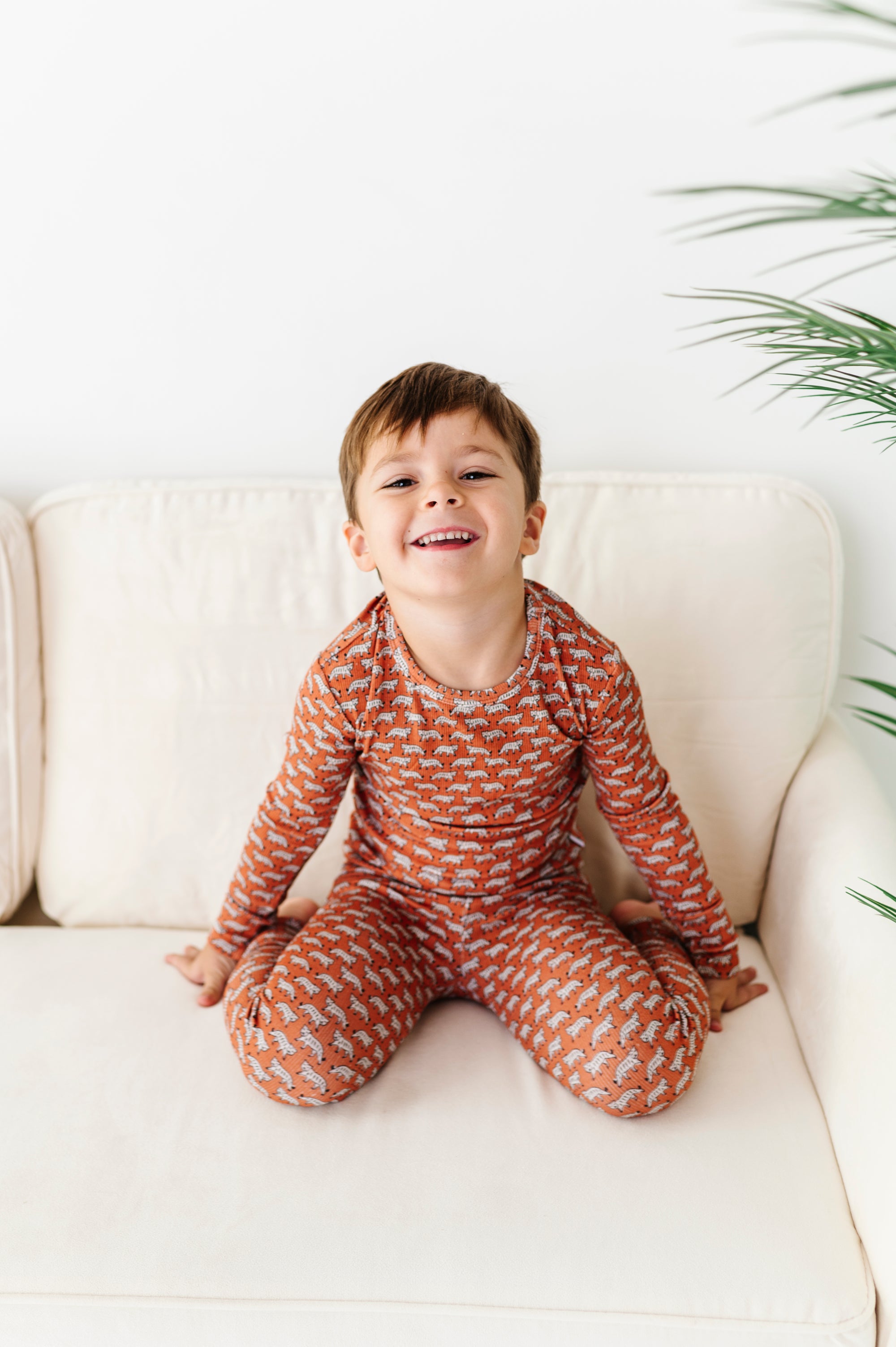 Terracotta Tigers Ribbed Two-Piece Pajama Set