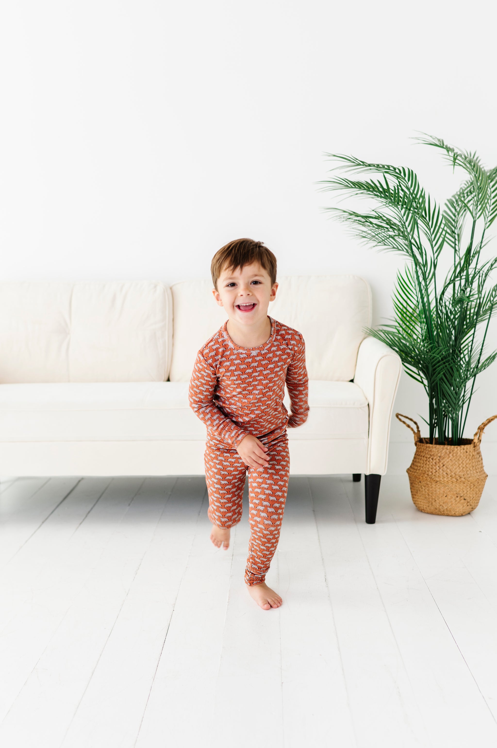 Terracotta Tigers Ribbed Two-Piece Pajama Set