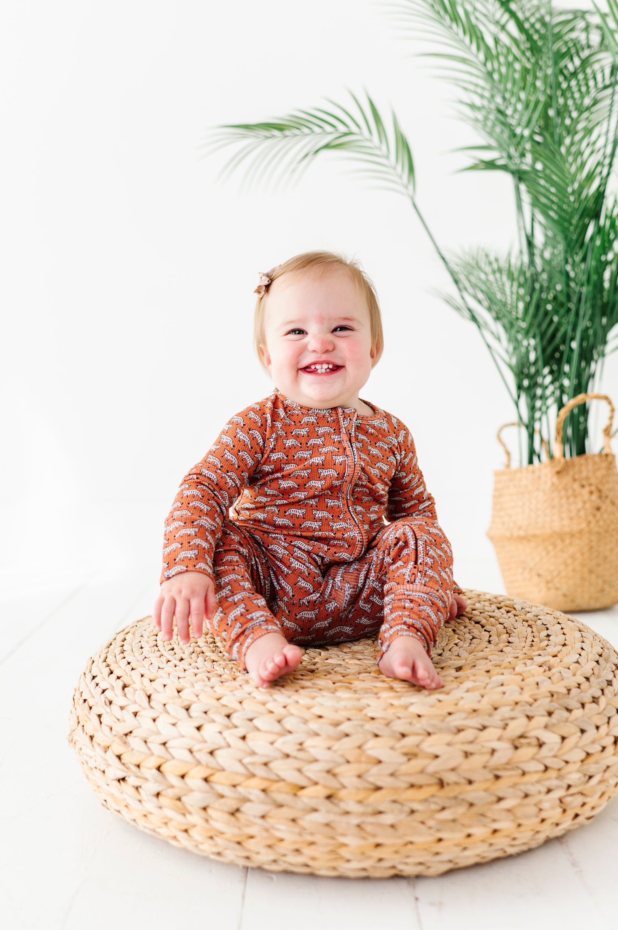 Terracotta Tigers Ribbed Zip Romper