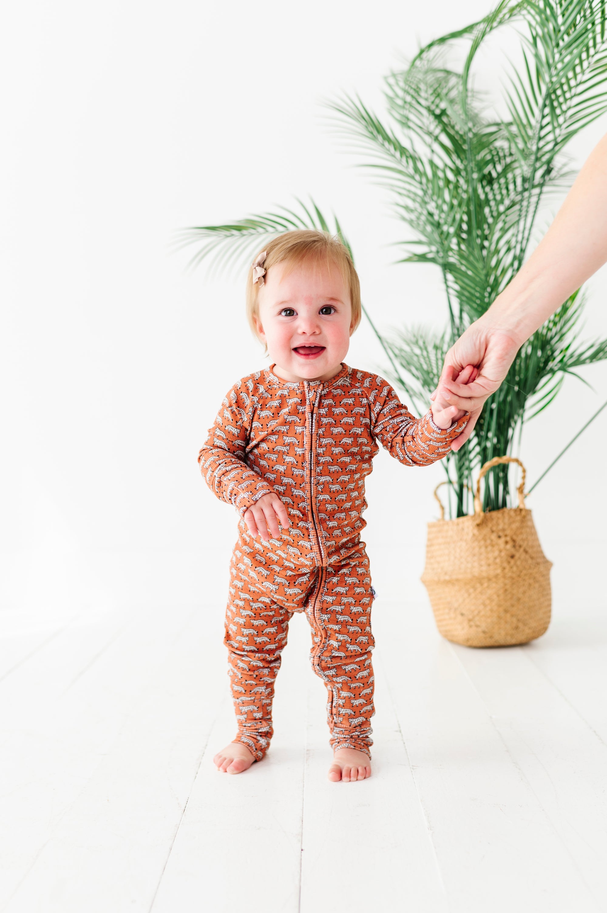 Terracotta Tigers Ribbed Zip Romper