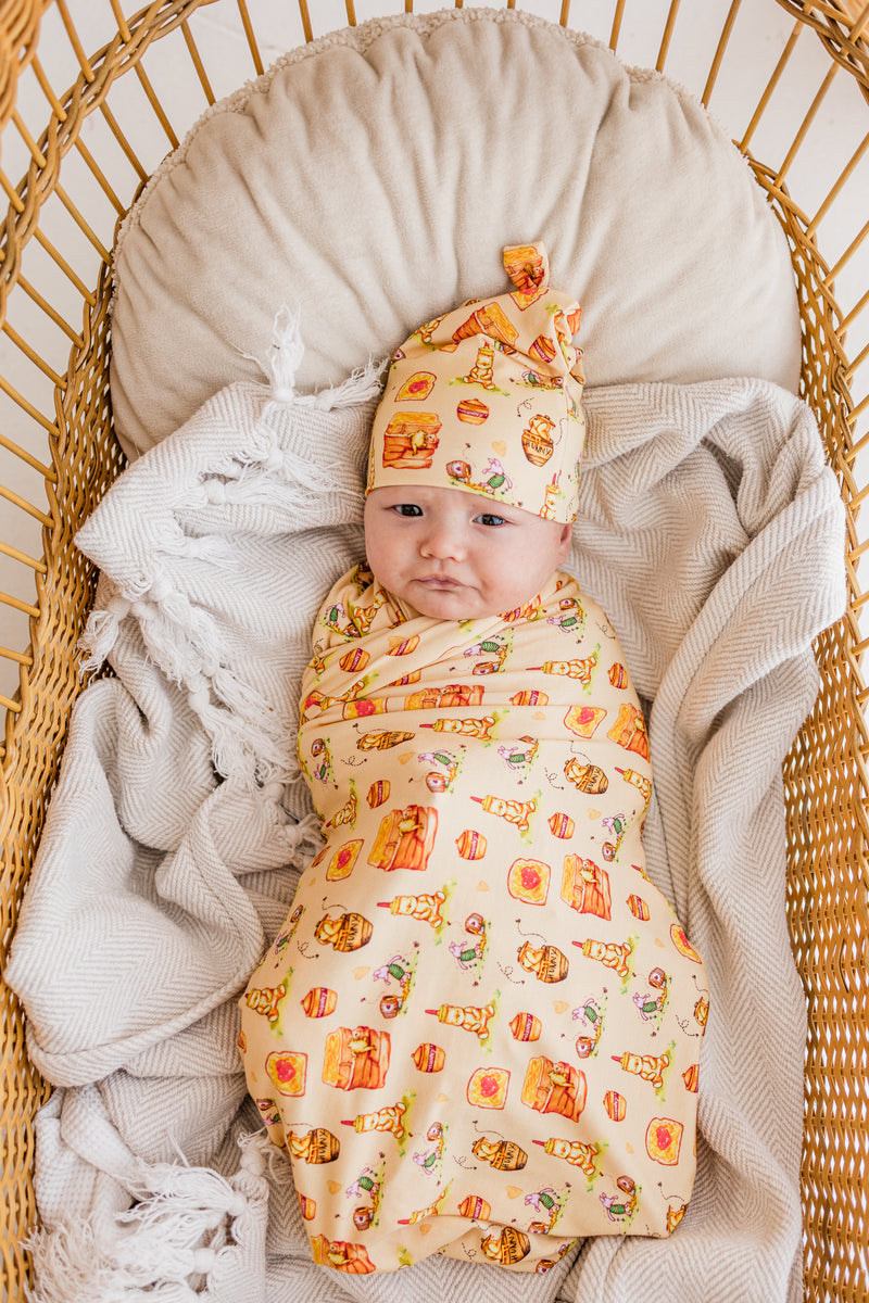 Honey Bear Swaddle & Hat Set