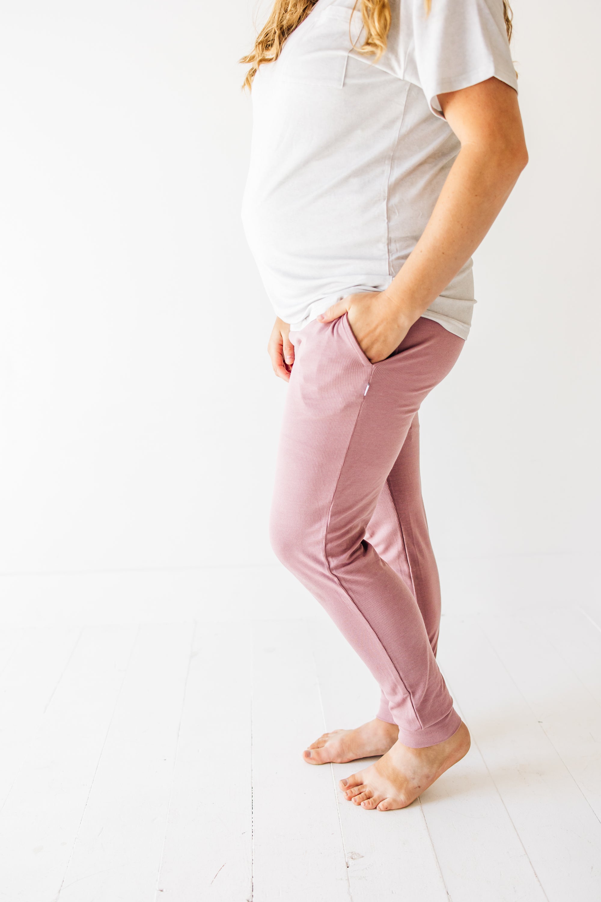 Mauve Ribbed Adult Jogger Pajama Pants