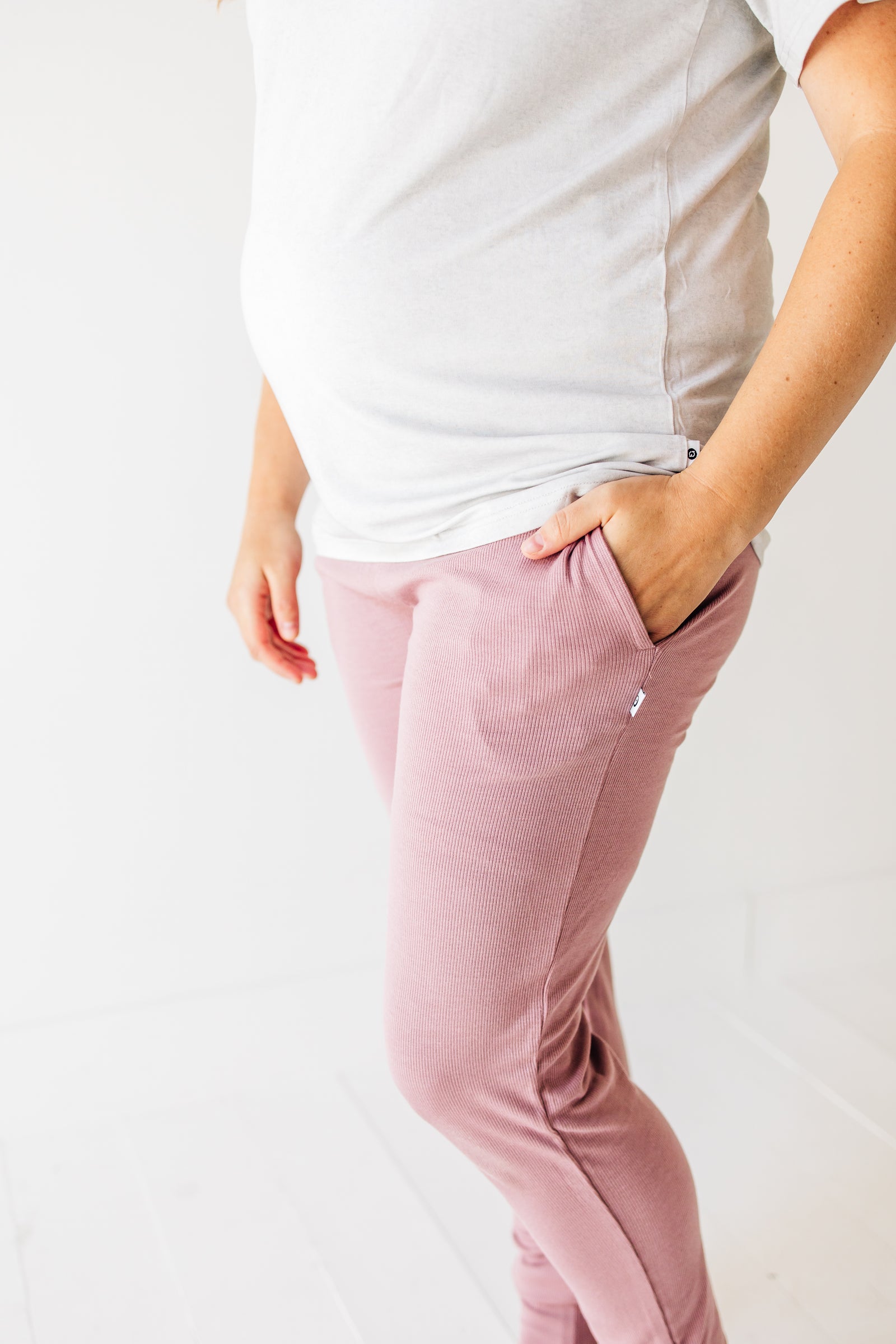 Mauve Ribbed Adult Jogger Pajama Pants