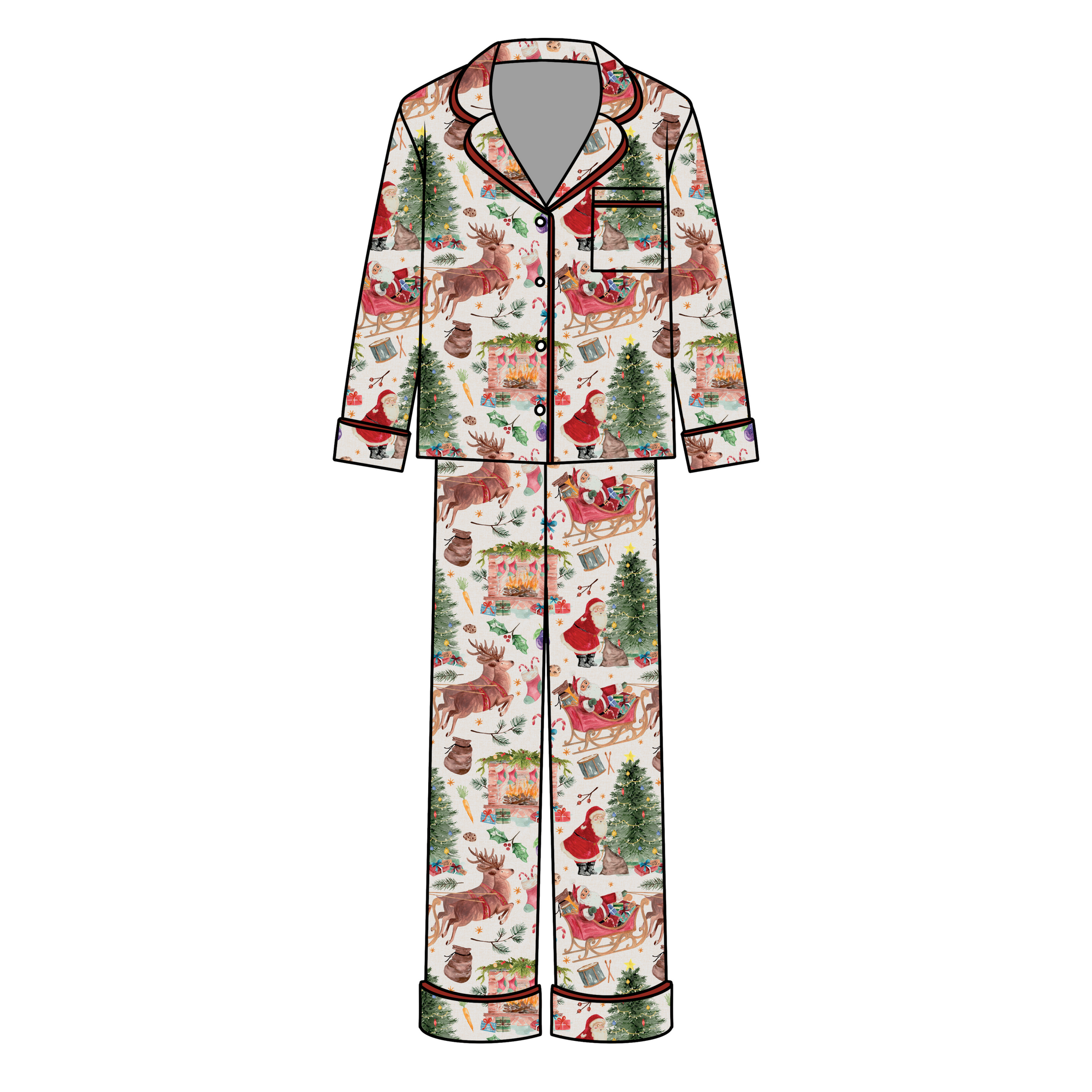 Vintage Santa Christmas Women's Relaxed Long-Sleeve PJ Set